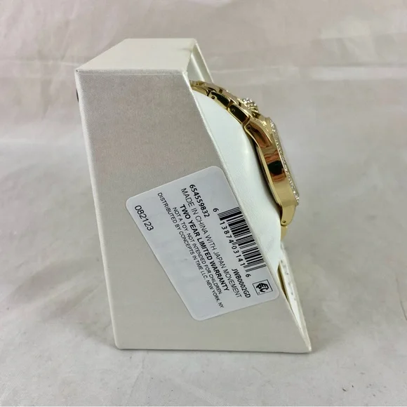 Jessica Simpson Gold Tone Watch Crystal Lion Head Hinged Bangle Bracelet Set NEW - Picture 8 of 15